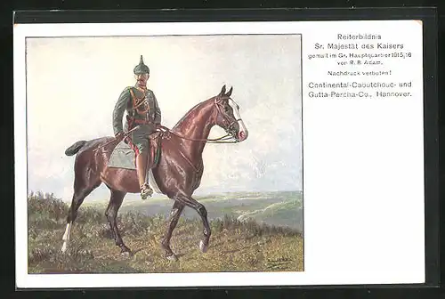 AK Kaiser Wilhelm II. zu Pferde, Reklame von Continental Pneumatik