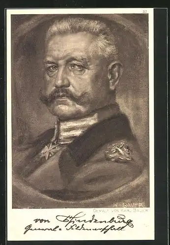 Künstler-AK Paul von Hindenburg mit Eisernem Kreuz