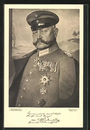 AK Paul von Hindenburg mit Schirmkappe