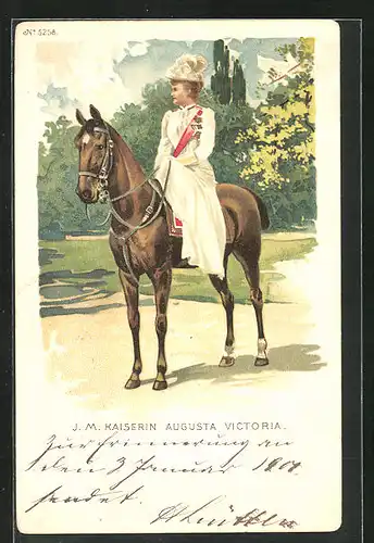 AK Kaiserin Auguste Victoria Königin von Preussen hoch zu Pferde