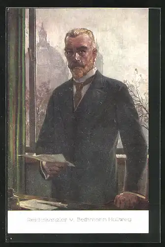 AK Reichskanzler von Bethmann Hollweg vor Fenster