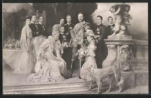 AK Mädchen mit Blumen vor Auguste Victoria und Wilhelm II. von Preussen