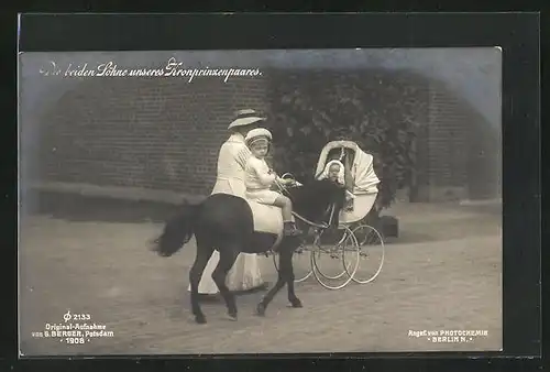 AK Söhne von Kronprinz Wilhelm von Preussen mit Pony und Kinderwagen