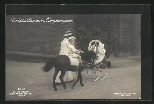 AK Söhne von Kronprinz Wilhelm von Preussen mit Pony