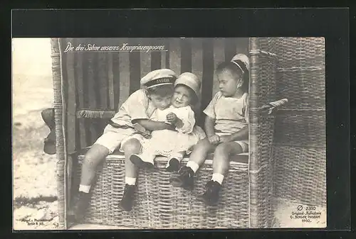 AK Söhne von Kronprinz Wilhelm von Preussen im Strandkorb