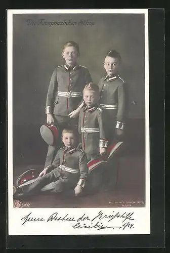 AK Söhne von Kronprinz Wilhelm von Preussen in Uniform