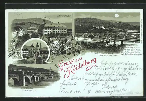 Mondschein-Lithographie Heidelberg, Alte Universität, Alte Brücke