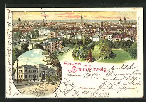 Lithographie Braunschweig, Bahnhof, Teilansicht