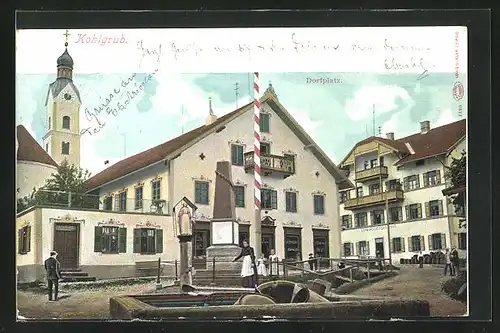 AK Kohlgrub, Dorfplatz mit Brunnen, Lehmannsches Gasthaus