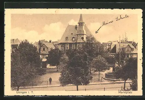 AK Usingen i. T., Marktplatz mit Schule