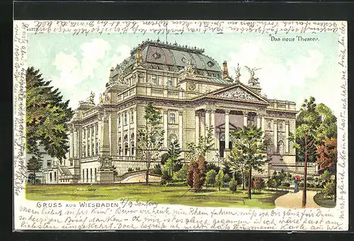 Lithographie Wiesbaden, Das neue Theater