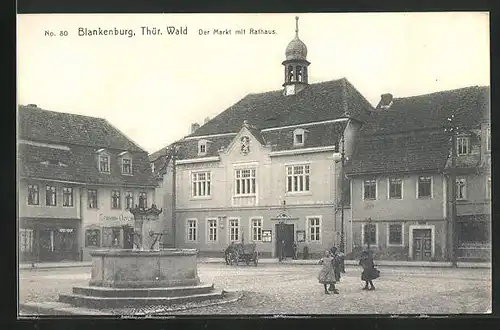 AK Blankenburg /Thür. Wald, Markt mit Rathaus