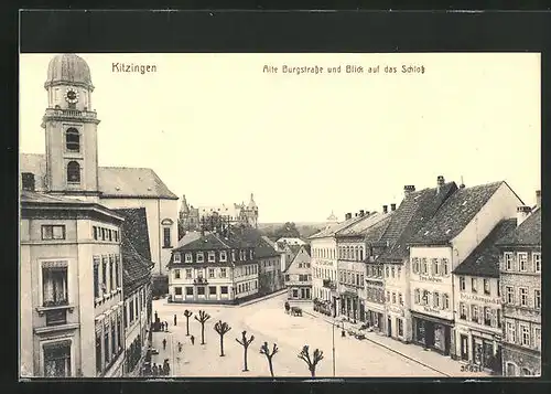 AK Kitzingen, Alte Burgstrasse und Blicck auf das Schloss