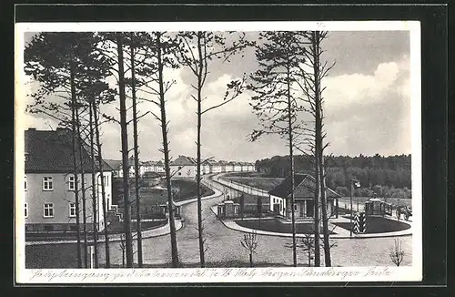 AK Bergen /Lüneburger Heide, Haupteingang zu den Kasernen des Truppenübungsplatzes