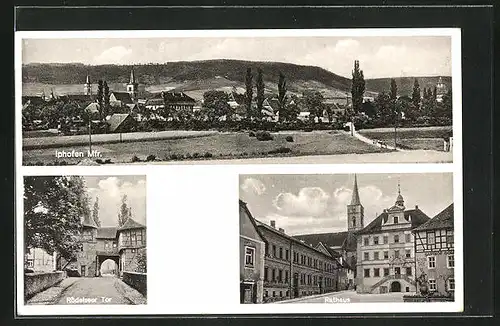 AK Iphofen /Mfr., Teilansicht, Rödelseer Tor, Rathaus