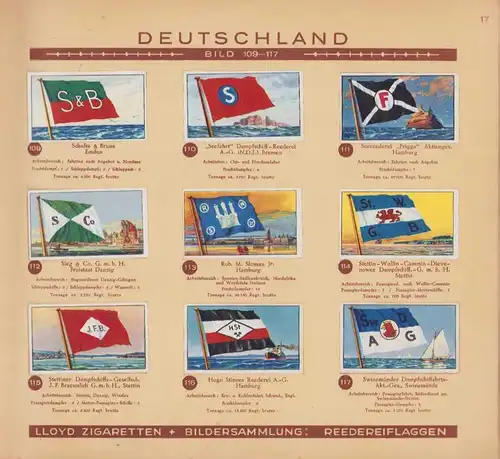 Sammelalbum 396 Bilder, Lloyd Reedereiflaggen der Welthandelsflotte, China, England, Japan, Peru, Mexico