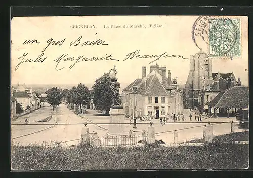 AK Seignelay, La Place du Marché, l`Eglise