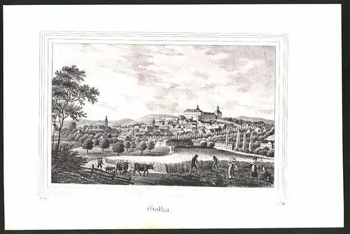 Lithographie Gotha, Kornfeld vor der Stadt, Lithographie um 1835 aus Saxonia, 28 x 19cm