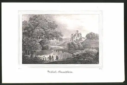 Lithographie Gnandstein, Schloss gegen Stadt, Lithographie um 1835 aus Saxonia, 28 x 19cm