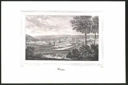 Lithographie Gera, Panorama mit Fernblick, Lithographie um 1835 aus Saxonia, 28 x 19cm