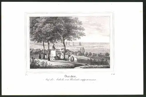 Lithographie Dresden, Auf der Anhöhe von Röcknitz, Lithographie um 1835 aus Saxonia, 28 x 19cm