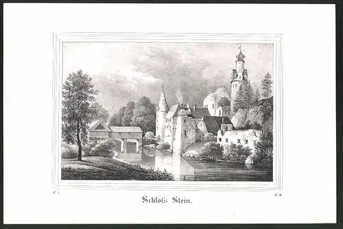 Lithographie Hartenstein, Schloss Stein, Lithographie um 1835 aus Saxonia, 28 x 19cm