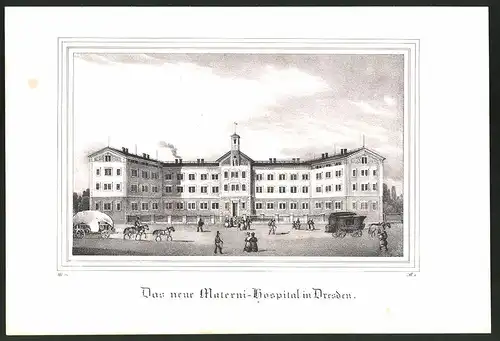 Lithographie Dresden, Neues Materni-Hospital, Lithographie um 1835 aus Saxonia, 28 x 19cm