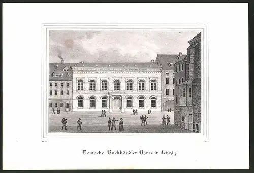 Lithographie Leipzig, Deutsche Buchhändler Börse, Lithographie um 1835 aus Saxonia, 28 x 19cm