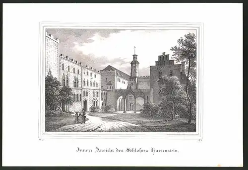 Lithographie Hartenstein, Innere Ansicht des Schlosses, Lithographie um 1835 aus Saxonia, 28 x 19cm