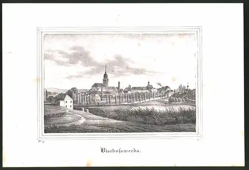 Lithographie Bischofswerda, Weg in den Ort, Lithographie um 1835 aus Saxonia, 28 x 19cm