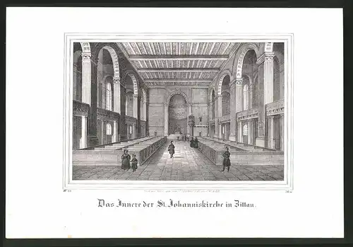 Lithographie Zittau, Das Innere der St. Johanniskirche, Lithographie um 1835 aus Saxonia, 28 x 19cm
