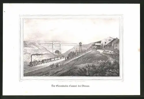 Lithographie Oberau, Eisenbahn-Tunnel, Lithographie um 1835 aus Saxonia, 28 x 19cm
