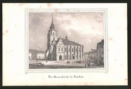 Lithographie Zwickau, Marienkirche, Lithographie um 1835 aus Saxonia, 28 x 19cm