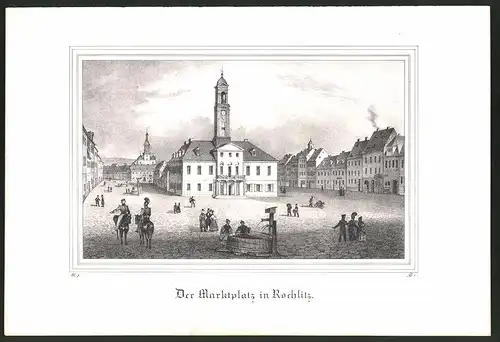 Lithographie Rochlitz, Marktplatz, Lithographie um 1835 aus Saxonia, 28 x 19cm