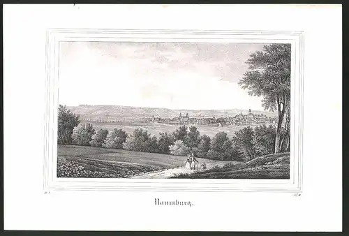 Lithographie Naumburg, Gesamtansicht der Stadt, Lithographie um 1835 aus Saxonia, 28 x 19cm