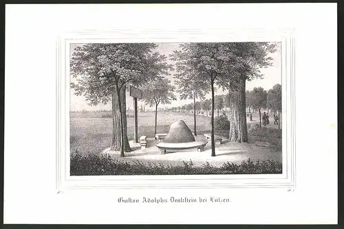 Lithographie Lützen, Gustav Adolphs Denkstein, Lithographie um 1835 aus Saxonia, 28 x 19cm