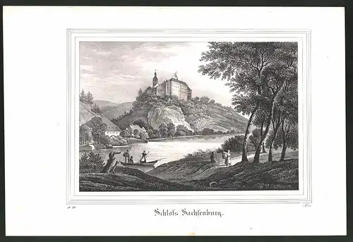 Lithographie Frankenberg, Schloss Sachsenburg, Lithographie um 1835 aus Saxonia, 28 x 19cm