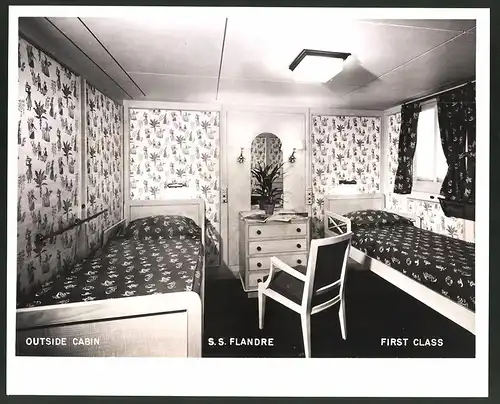 Fotografie Dampfer S.S. Flandre, First Class Outside Cabin, Grossformat 25 x 20cm