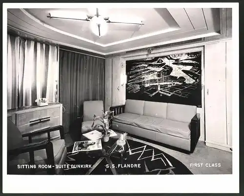 Fotografie Dampfer S.S. Flandre, First Class, Sitting Room - Suite Dunkirk, Grossformat 25 x 20cm