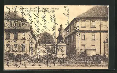 AK Bayreuth, Jean-Paul-Richter-Denkmal mit Eingang zum Hofgarten