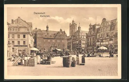 AK Darmstadt, Cafe Leonhard Schwinn, Marktplatz