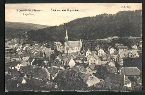 AK Schmitten i. Taunus, Blick von der Hugoruhe auf den Ort mit Wiegerfelsen und Schellenberg