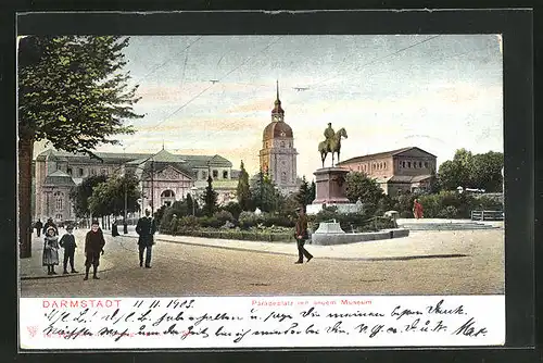 AK Darmstadt, Paradeplatz mit neuem Museum und Denkmal