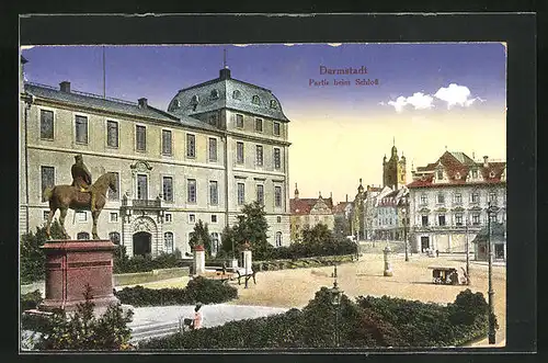 AK Darmstadt, Partie beim schloss mit Denkmal