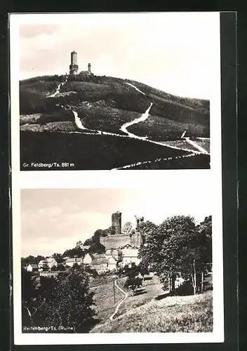 AK Feldberg / Taunus, Aussichtsturm und Gasthaus auf dem grossen Feldberg, Ruine in Reifenberg