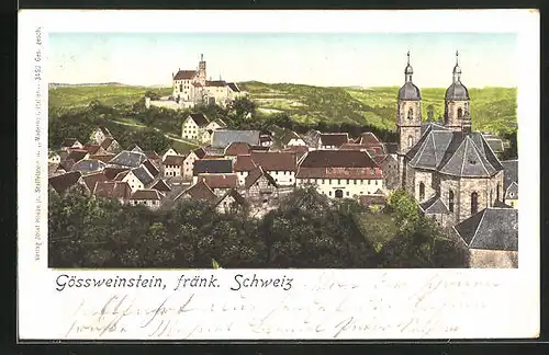 AK Gössweinstein /Fränk. Schweiz, Ortspartie mit Kirche und Schloss