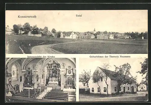 AK Konnersreuth, Innenansicht der Kirche, Geburtshaus der Therese Neumann, Totalansicht