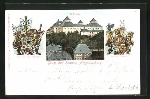 AK Augustusburg, Schloss Augustusburg, kursächsisches und dänisches Wappen