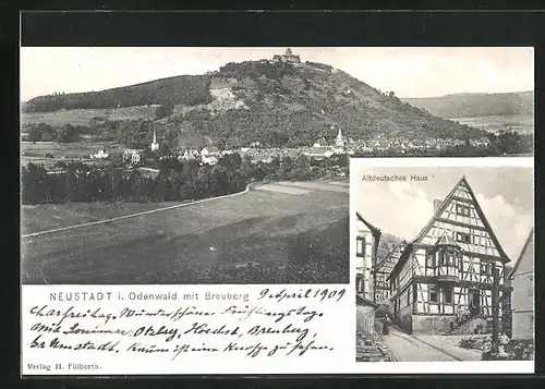 AK Neustadt i. Odenwald, Altdeutsches Haus, Ortsansicht mit Breuberg