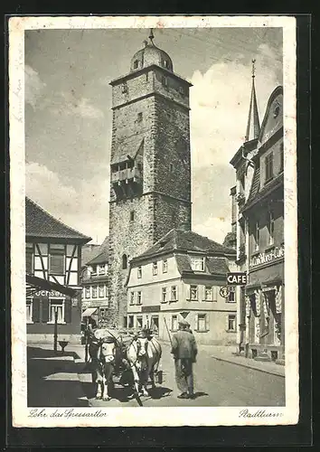 AK Lohr /Spessart, Fuhrwerk am Stadtturm
